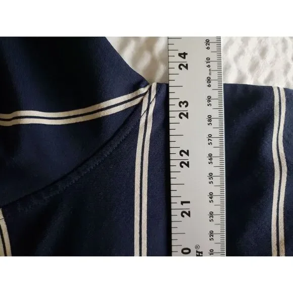 FootJoy FJ Shirt Polo Casual Mens M Medium Golf Polo Navy Blue w/ Striped - Picture 6 of 7